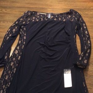 Chaps Navy Blue Lace Trim Dress